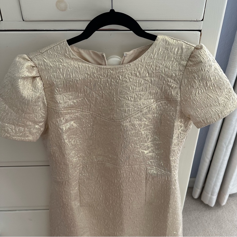 LOFT Metallic Brocade Short Sleeve Mini Dress - Picture 3 of 5